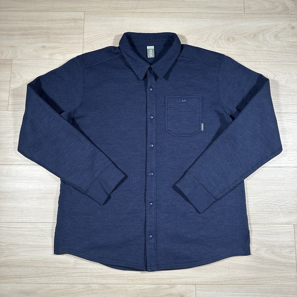 Stio Thermop Fleece Snap Shirt Mens XXL Blue Long Sleeve Textured Outdoor Fleece